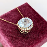 Pendants-Statement Pendant Setting W Natural Diamond Accents in 14K Solid Gold | Oval Shape 12x10 14x12 16x14 | Stationary Necklace | Customizable - NNJGemstones