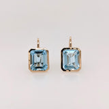 Solitaire Swiss Blue Topaz Drop Earrings in 14k Solid Gold | Emerald Cut