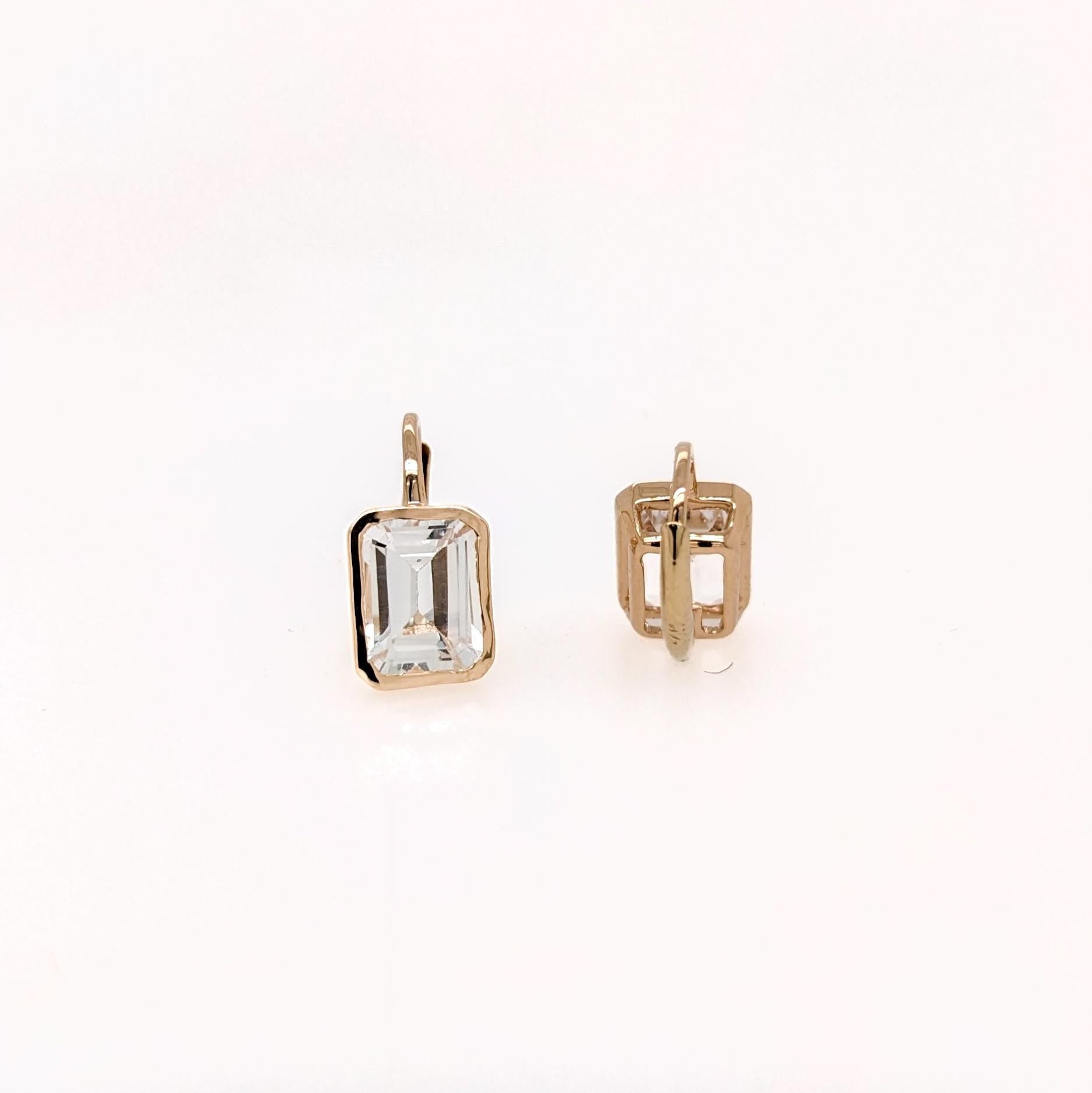 Solitaire White Topaz Drop Earrings in 14k Solid Gold | Emerald Cut