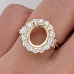 Engagement Rings-Fabulous Ring Setting W Natural Baguette and Round Diamond Accents in 14K Solid Gold | Oval Shape 7x5 8x6 9x7 10x8 | Customizable - NNJGemstones