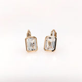 Solitaire White Topaz Drop Earrings in 14k Solid Gold | Emerald Cut