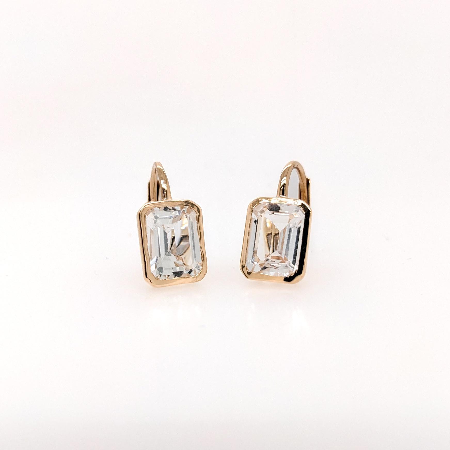 Solitaire White Topaz Drop Earrings in 14k Solid Gold | Emerald Cut