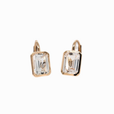 Solitaire White Topaz Drop Earrings in 14K Solid Gold | Emerald Cut | Customizable