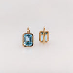 Solitaire Swiss Blue Topaz Drop Earrings in 14k Solid Gold | Emerald Cut