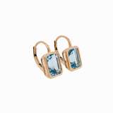 Solitaire Swiss Blue Topaz Drop Earrings in 14k Solid Gold | Emerald Cut | Customizable