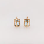 Solitaire Swiss Blue Topaz Drop Earrings in 14k Solid Gold | Emerald Cut