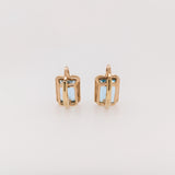 Solitaire Swiss Blue Topaz Drop Earrings in 14k Solid Gold | Emerald Cut