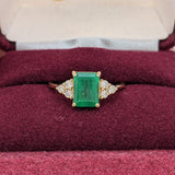 Statement Rings-Art Deco Style Ring Semi Mount in Solid 14K Gold w Diamond Accents | Emerald Cut Radiant Cut | Ring Setting | Custom Jewelry - NNJGemstones