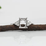 Statement Rings-Art Deco Style Ring Semi Mount in Solid 14K Gold w Diamond Accents | Emerald Cut Radiant Cut | Ring Setting | Custom Jewelry - NNJGemstones
