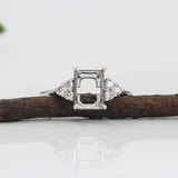 Statement Rings-Art Deco Style Ring Semi Mount in Solid 14K Gold w Diamond Accents | Emerald Cut Radiant Cut | Ring Setting | Custom Jewelry - NNJGemstones
