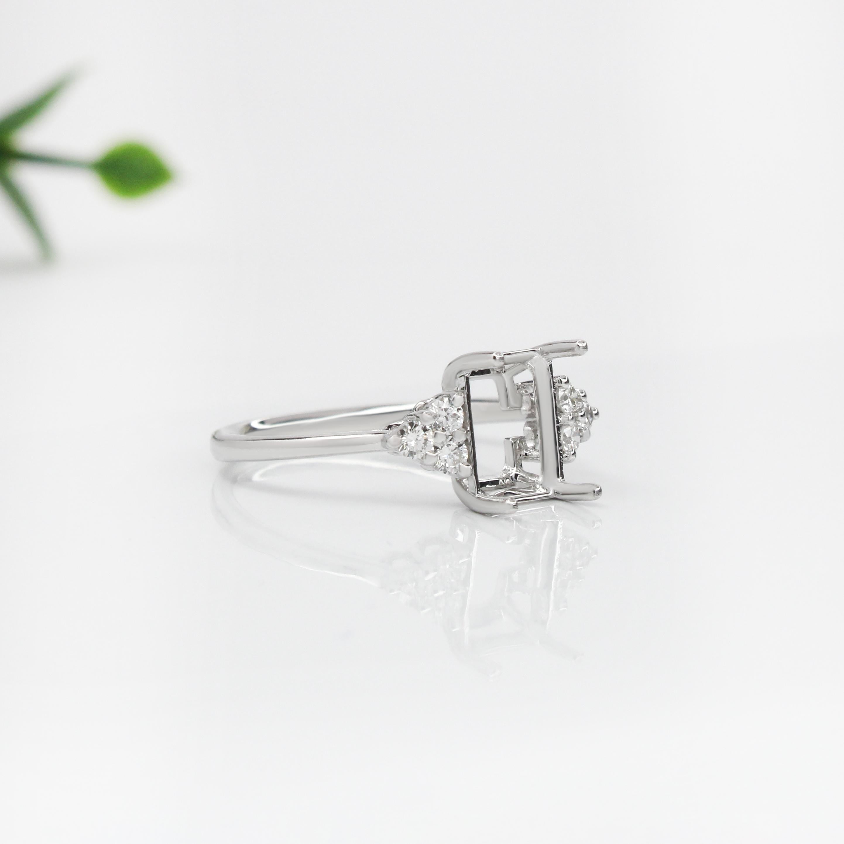 Statement Rings-Art Deco Style Ring Semi Mount in Solid 14K Gold w Diamond Accents | Emerald Cut Radiant Cut | Ring Setting | Custom Jewelry - NNJGemstones