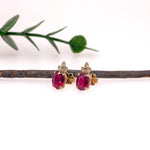 Madagascar Ruby Stud Earrings in 14K White Gold | Diamond Accents | Oval Cut | 8x6mm | July Birthstone