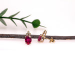 Madagascar Ruby Stud Earrings in 14K White Gold | Diamond Accents | Oval Cut | 8x6mm | July Birthstone