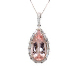 Keshvi 14K Solid Gold Morganite Pendant with Earth Mined Diamonds Accents, Pear 21x11mm