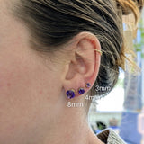 Four Prong Round Amethyst Solitaire Stud Earrings | 3mm 4mm 5mm 6mm 7mm 8mm