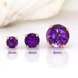 Four Prong Round Amethyst Solitaire Stud Earrings | 3mm 4mm 5mm 6mm 7mm 8mm