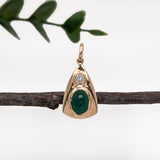 Solid 14k Gold Zambian Emerald Ring with Natural Diamonds Accents, Oval 7x5mm - Cabochon Emerald Pendant - 14K Yellow Gold Pendant