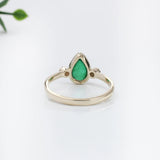 1.3ct Emerald Ring w Earth Mined Diamonds in Solid 14K Yellow Gold | Pear Shape 9x6mm