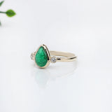 1.3ct Emerald Ring w Earth Mined Diamonds in Solid 14K Yellow Gold | Pear Shape 9x6mm