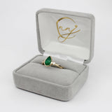 1.3ct Emerald Ring w Earth Mined Diamonds in Solid 14K Yellow Gold | Pear Shape 9x6mm