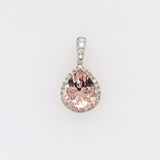 Peach Morganite Pendant in Solid 14K White Gold with Diamond Accents | Pear Shape 11x9mm