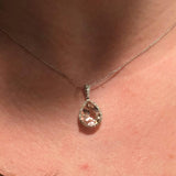 Peach Morganite Pendant in Solid 14K White Gold with Diamond Accents | Pear Shape 11x9mm