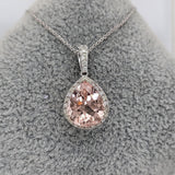 Peach Morganite Pendant in Solid 14K White Gold with Diamond Accents | Pear Shape 11x9mm