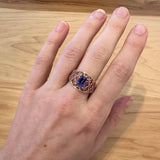 1.4ct Statement Tanzanite Ring w Pink Sapphire Accents in Solid 14K Yellow Gold | EM 8x6mm