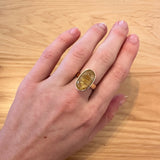 6ct Solitaire Golden Rutilated Quartz Ring in Solid 14K Yellow Gold | OV 17x9mm