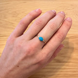 East West Turquoise Ring w Natural Diamond Accent in Solid 14K Gold | OV 7x5mm