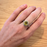 2.3ct Sphene Ring w Natural Diamond Halo and Milgrain Details in Solid 14K Gold