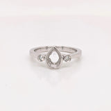 Three Stone Bezel Set Ring Semi Mount w Diamond Accents