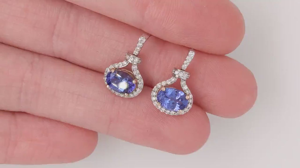 Captivating Tanzanites in an Elegant Dual 14K Gold w Natural Diamond Accents | Drop Earrings | Oval 7x5mm | Friction Back | Blue Gems