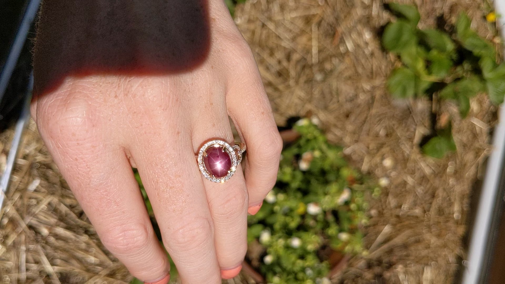 5ct Star Ruby Ring w Earth Mined Diamonds in Solid 14K Yellow Gold | Oval 11x8mm