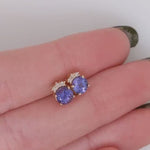 Dainty Tanzanite Earring Studs With Natural Diamond Accents in Solid 14K Yellow Gold |  Round 5mm | December Birthstone | Ready to Ship |