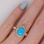 Sleeping Beauty Turquoise Ring w Earth Mined Diamonds in Solid 14K Gold OV 10x8