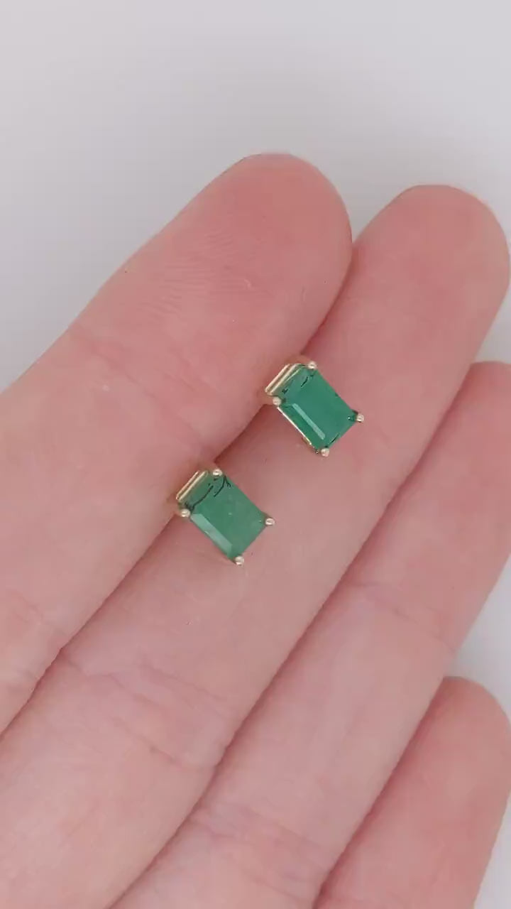Emerald Earring Studs in 14k White, Yellow or Rose Gold | Emerald Cut 6x4mm  | May Birthstone | Green Studs | Ready to Ship!