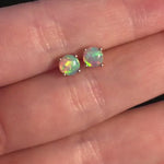 Glowing Round Opal Solitaire Stud Earrings in Solid 14k Gold | Round 5mm | Push Back | Play of Color | October Birthstone | Solitaire Studs