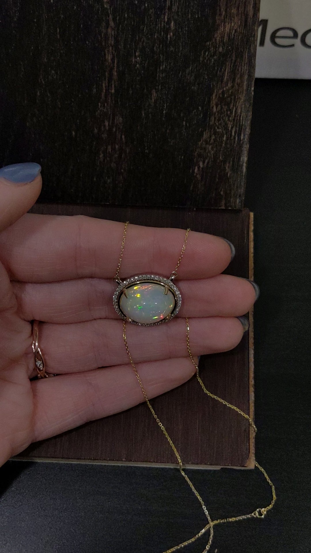 6.6ct Opal Pendant Necklace w Earth Mined Diamonds in Solid 14K Yellow Gold