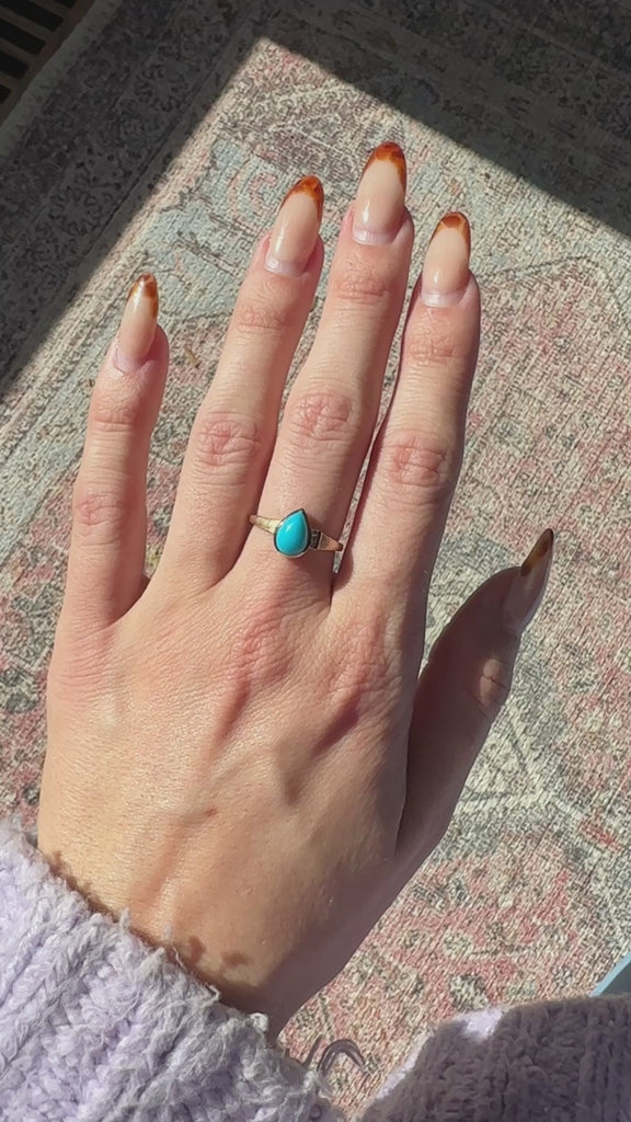 1.6ct Turquoise Ring w Earth Mined Diamonds in Solid 14K Gold | Pear Shape 9x6mm