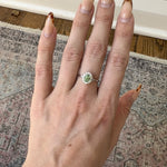 Demantoid Ring w Earth Mined Diamonds in Solid 14K White Gold | Oval 6x4mm