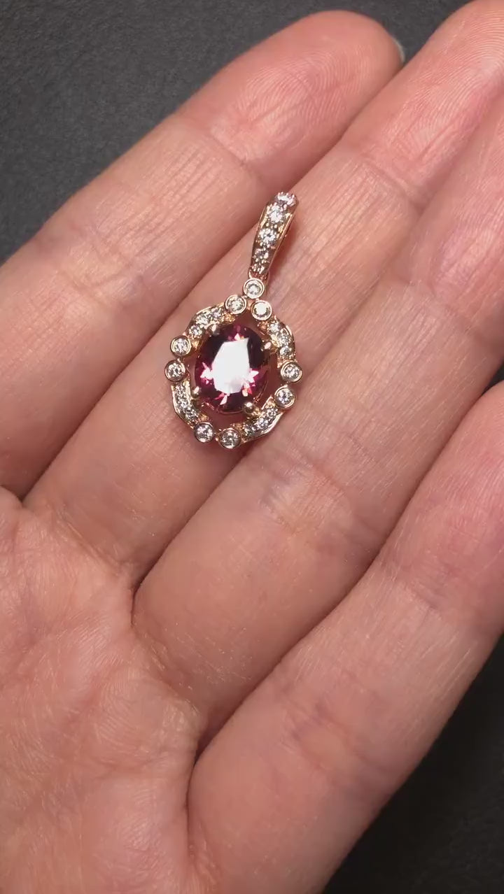 Stunning Tourmaline Pendant in Solid 14K Rose Gold with Diamond Accents | Oval 9x7mm | October Birthstone | Diamond Bail | Halo