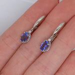 Tanzanite Lever Back Drop Earrings w Earth Mined Diamonds in Solid 14K Gold