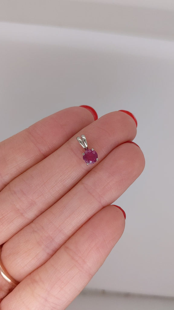 Red Ruby Pendant in Solid 14K White Gold | Round 5mm | Solitaire Pendant