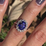 Sunburst Tanzanite Ring w All Natural Diamond Halo in Solid 14k White Gold | Oval 10x8mm | Floral Inspired | December Birthstone |