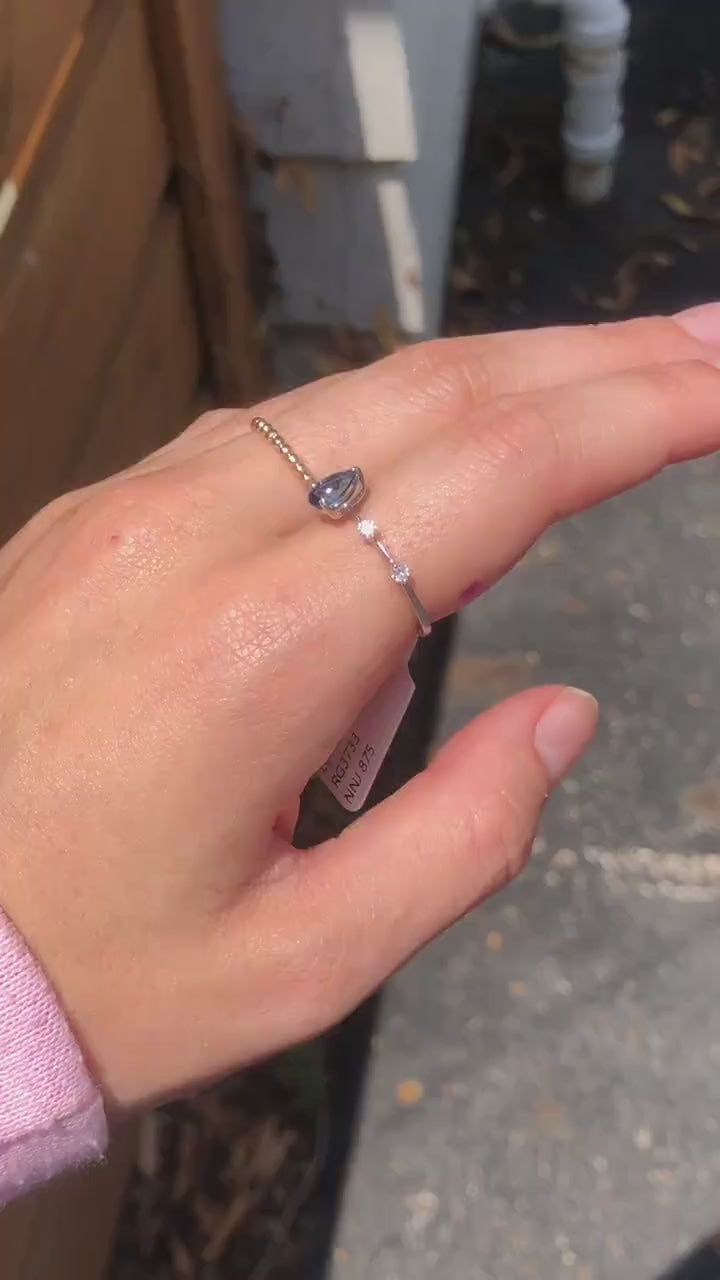 London Topaz Ring in 14k Solid White Gold w Diamond Accents | Pear Shape 6x4mm | November Birthstone | Blue Gem Ring