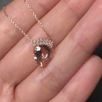 Beautiful Morganite Necklace in Solid 14K Rose Gold with Natural Diamond Accents | Pear Shape 11x9mm | Attached Chain | Natural Gemstone