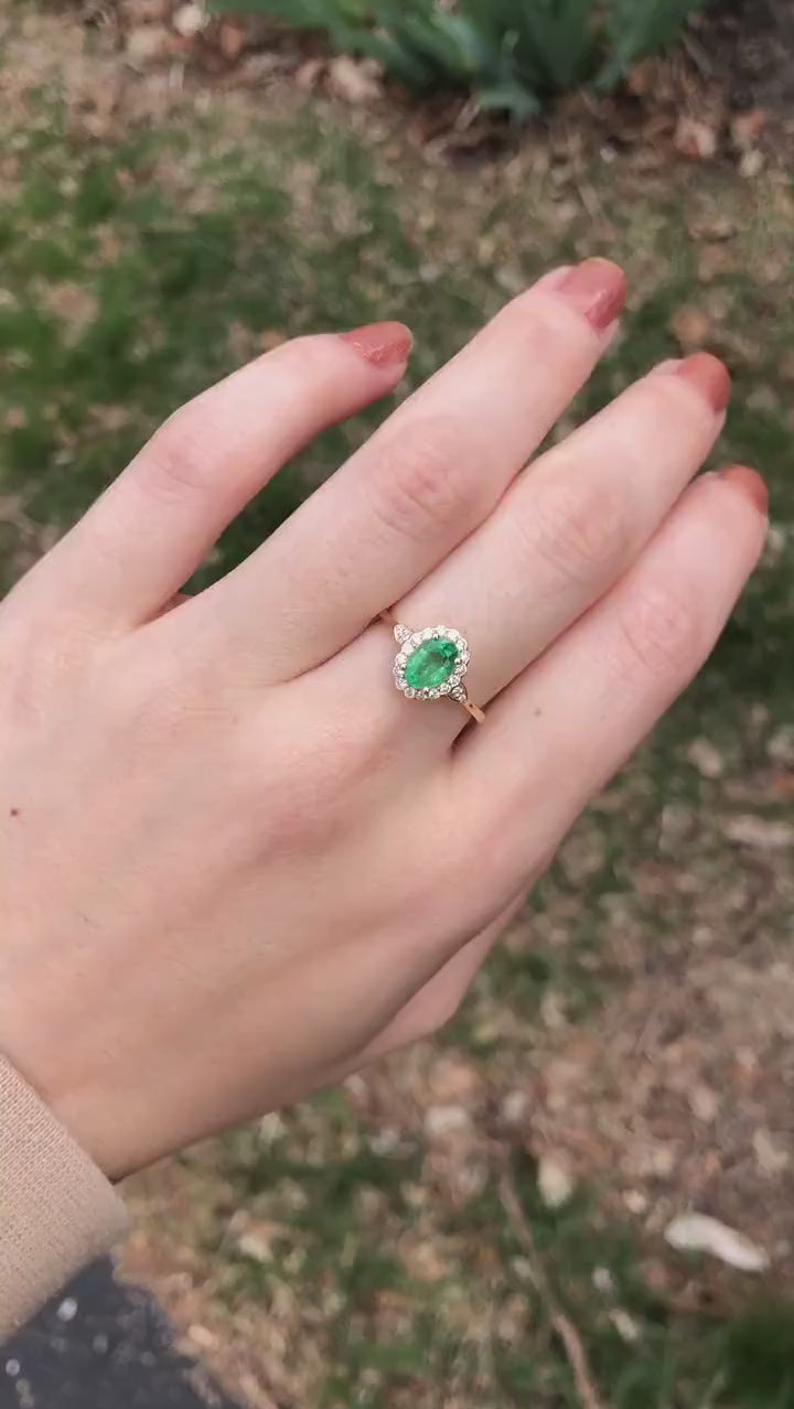 Timeless Zambian Emerald Ring in Solid 14k Yellow Gold with Natural Diamond Accents | Oval 7x5mm | May Birthstone | Minimalist Ring