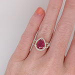 3.1ct Red Ruby Ring w Earth Mined Diamonds in Solid 14K Gold | Pear Shape 10x8mm