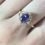 Floral Tanzanite Ring in 14k Solid Yellow, White or Rose Gold w Diamond Accent and Milgrain Detail | Oval 8x6mm | December | Bezel | Deep